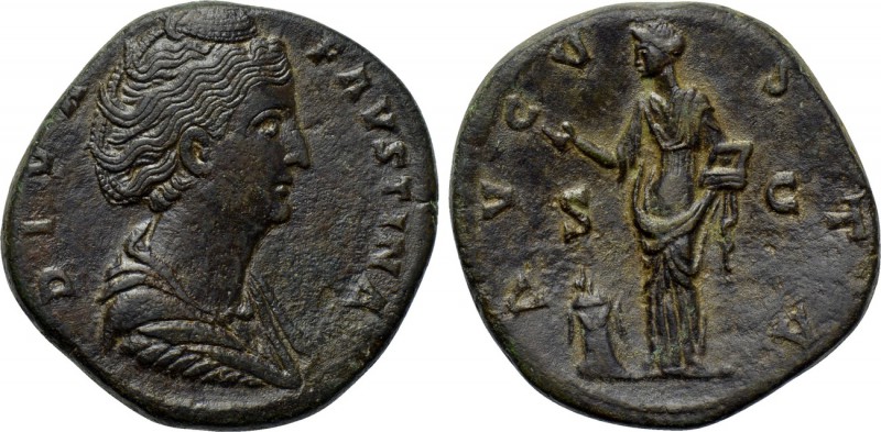 DIVA FAUSTINA (Died 140/1). Sestertius. Rome. 

Obv: DIVA FAVSTINA. 
Draped b...