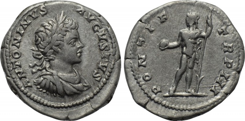 CARACALLA (198-217). Denarius. Rome. 

Obv: ANTONINVS AVGVSTVS. 
Laureate, dr...