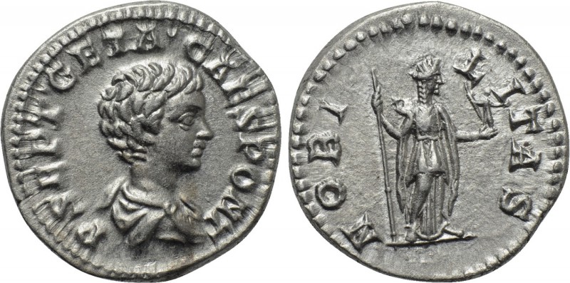 GETA (Caesar, 198-209). Denarius. Rome. 

Obv: P SEPT GETA CAES PONT. 
Barehe...