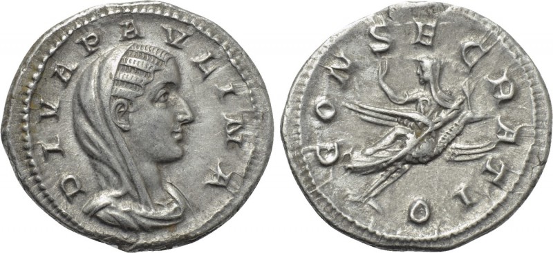DIVA PAULINA (Died before 235). Denarius. Rome. 

Obv: DIVA PAVLINA. 
Veiled ...