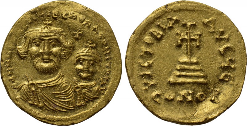 HERACLIUS with HERACLIUS CONSTANTINE (610-641). GOLD Solidus. Constantinople. 
...