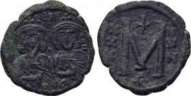 LEO III THE "ISAURIAN" with CONSTANTINE V (717-741). Follis. Constantinople.
