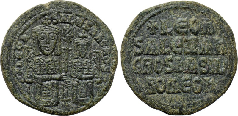LEO VI with ALEXANDER (886-912). Follis. Constantinople. 

Obv: + LЄOҺ S ALЄΞA...