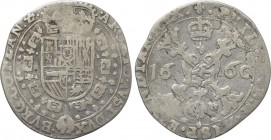 BELGIUM. Spanish Netherlands. Flanders. Philip IV of Spain (1621-1665). 1/4 Patagon (1660). Bruges.