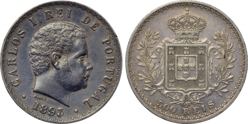 PORTUGAL. Carlos I (1889-1908). 500 Réis (1893). Lisboa (Lisbon). 

Obv: CARLO...