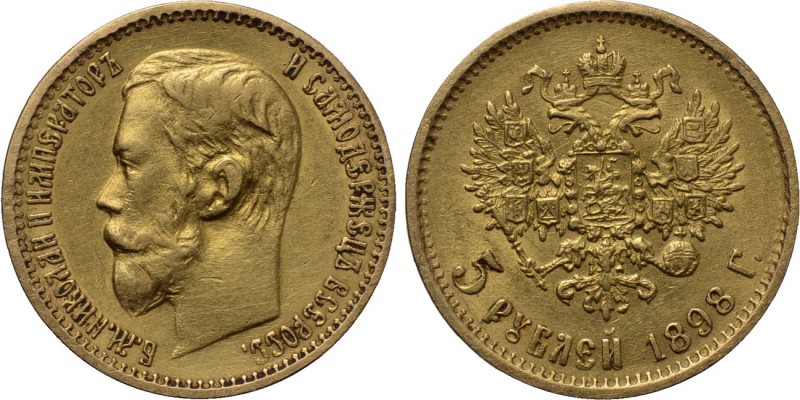 RUSSIA. Nicholas II (1894-1917). GOLD 5 Rubels (1898-AΓ). St. Petersburg. 

Ob...