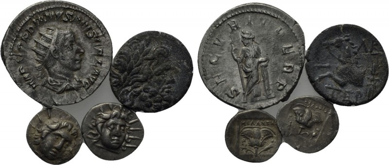 4 ancient coins. 

Obv: .
Rev: .

. 

Condition: See picture.

Weight: ...