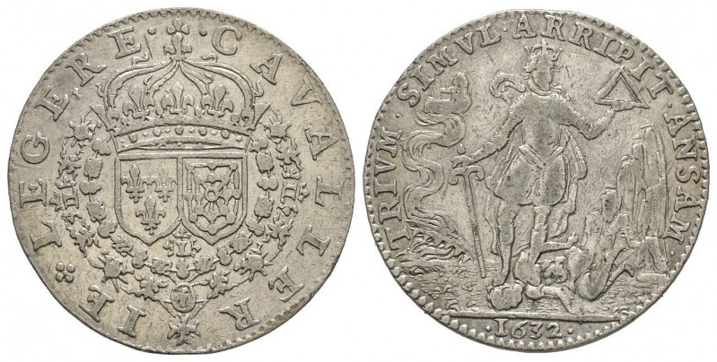 Jeton en argent, Cavalerie Legère, 1632, AG 5.09 g.
Ref : Feuardent 1148
TTB