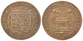 Jeton, 1651, Jeton de la fondation pour le mariage de Luis de Gonzague et Henriette de Clèves, Cuive 6.12 g.
Avers : LVD. GONZAGA. ET. HENRI - CA. CLI...