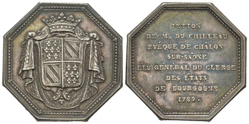 Jeton Octagonal, 1789, Bourgogne, AG 14.50 g. signé B. F. 
Ref : C. 1633
Superbe...