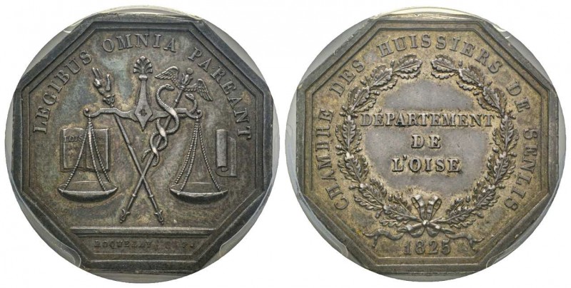 Jeton Octagonal, 1825, AG 32 mm poinçon Ancre
Avers : LEGIBUS OMNIA PAREANT
Reve...