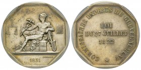 Jeton Octagonal, 1831, Commissaires experts du gouvernement, AG 32 mm par Domard
PCGS AU Details