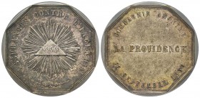 Jeton, 1838, AG 36 mm Poinçon Main
Avers: ASSURANCES CONTRE L'INCENDIE 
Revers: COMPAGNIE ANONYME - 18 SEPTEMBRE 1838 ; dans le champ : LA PROVIDENCE ...