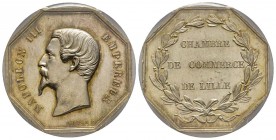 Jeton, 1852-70, AG 30 mm poinçon Abeille
Avers: NAPOLÉON III EMPEREUR
Revers: CHAMBRE DE COMMERCE DE LILLE
PCGS MS63