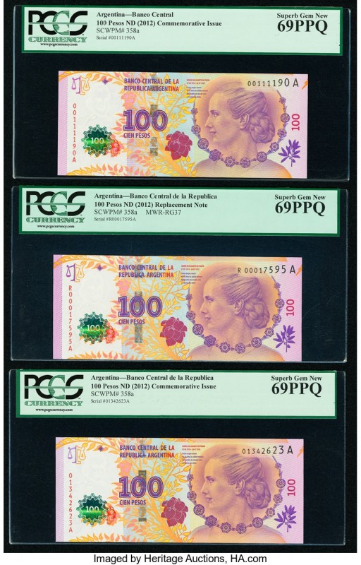 Argentina Banco Central 100 Pesos ND (2012) Pick 358a (2); 358a* Three Commemora...