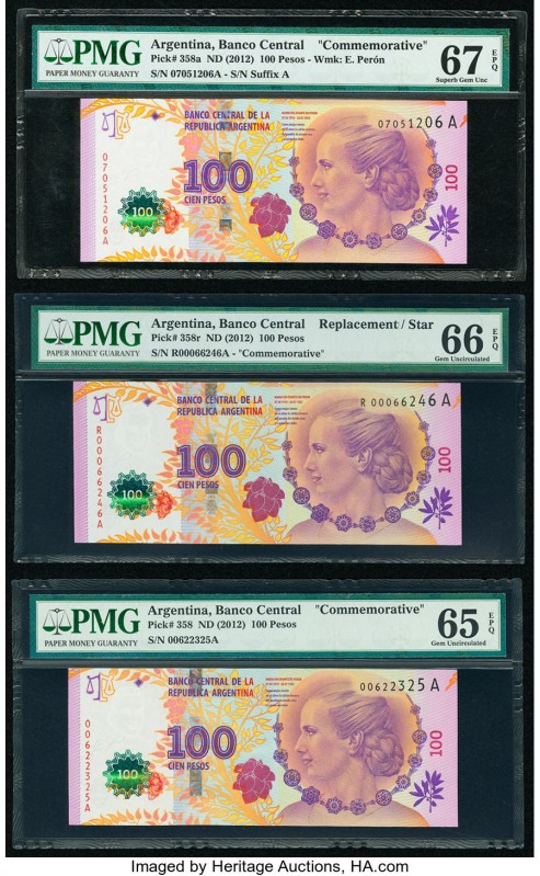 Argentina Banco Central 100 Pesos ND (2012) Pick 358a (2); 358r Three Commemorat...