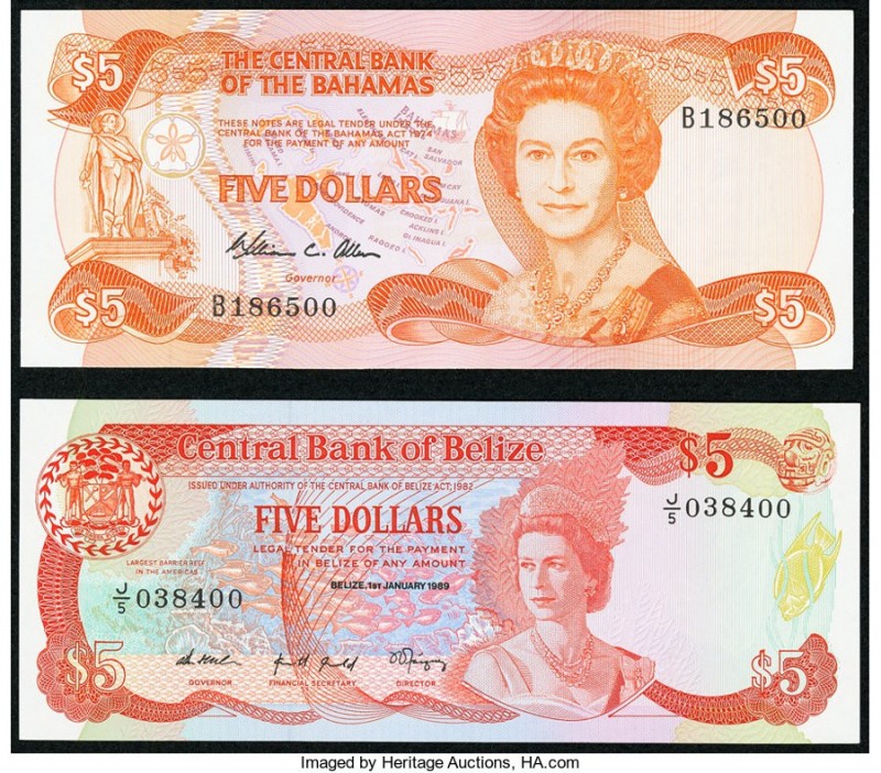 Bahamas Central Bank 5 Dollars 1974 (ND 1984) Pick 45a Choice Crisp Uncirculated...