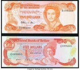 Bahamas Central Bank 5 Dollars 1974 (ND 1984) Pick 45a Choice Crisp Uncirculated; Belize Central Bank of Belize 5 Dollars 1989 Pick 47b Choice Crisp U...