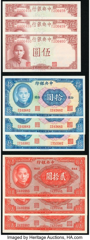 China Central Bank of China 5 Yüan 1941 Pick 235 (3); 10; 20 Yuan 1941 Pick 239a...