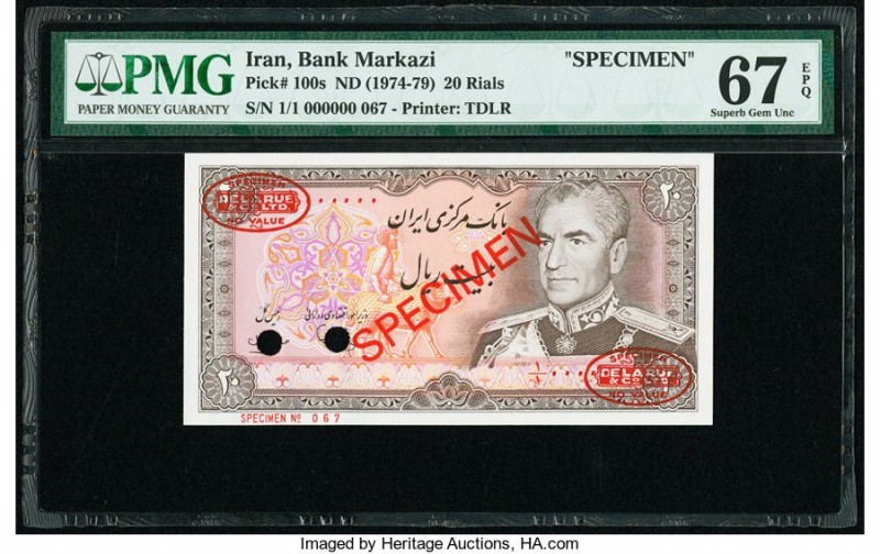 Iran Bank Markazi 20 Rials ND (1974-79) Pick 100s Specimen PMG Superb Gem Unc 67...