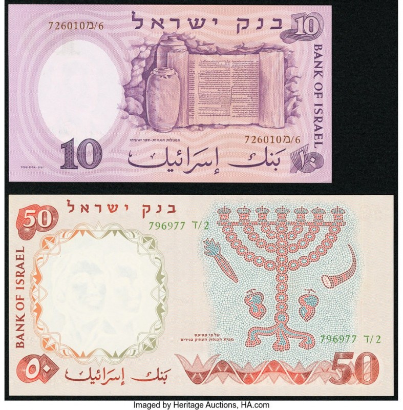 Israel Bank of Israel 10 Lirot 1958/5718 Pick 32d; 50 Lirot 1960/5720 Pick 33d C...