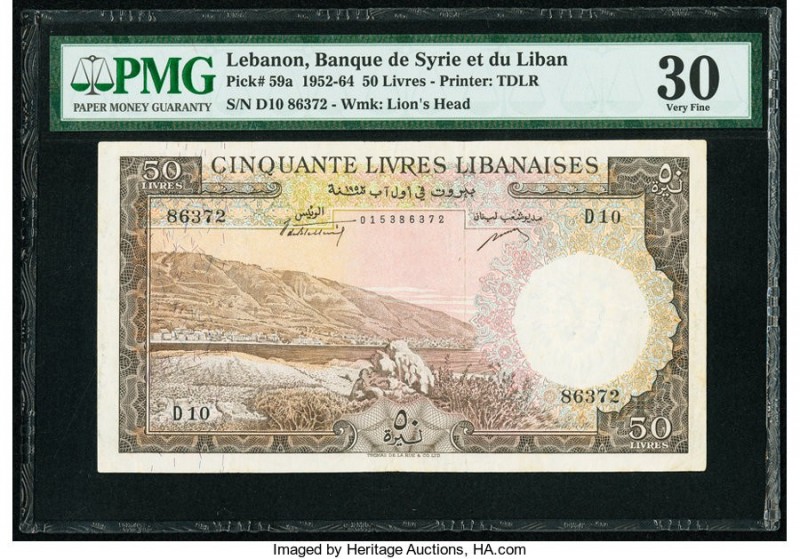 Lebanon Banque de Syrie et du Liban 50 Livres 1952 Pick 59a PMG Very Fine 30. 

...