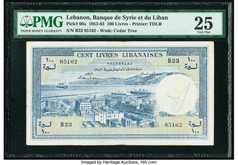 Lebanon Banque de Syrie et du Liban 100 Livres 1952 Pick 60a PMG Very Fine 25. I...