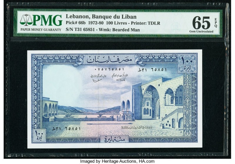 Lebanon Banque du Liban 100 Livres 1972-80 Pick 66b PMG Gem Uncirculated 65 EPQ....
