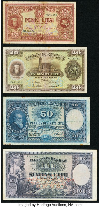Lithuania Lietuvos Bankas 50; 100 Litu 1928 Pick 24a; 25a; 5 Litai 1929 Pick 26a...