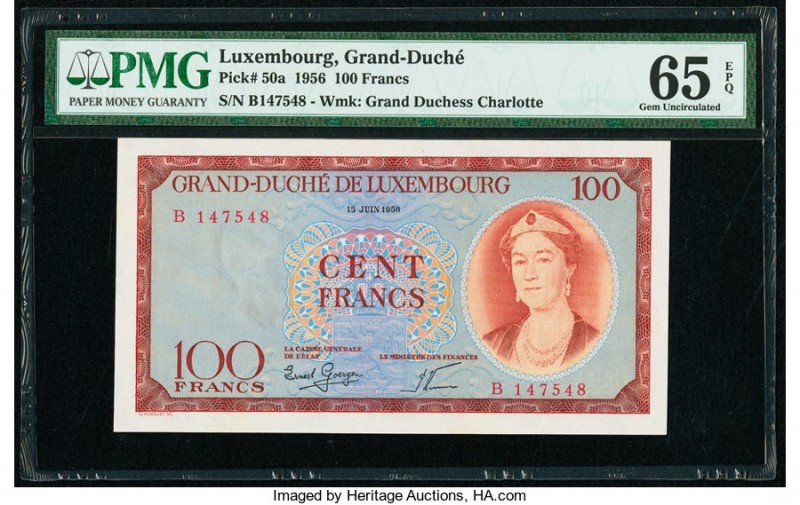 Luxembourg Grand-Duche de Luxembourg 100 Francs 15.6.1956 Pick 50a PMG Gem Uncir...