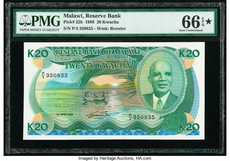 Malawi Reserve Bank of Malawi 20 Kwacha 1.4.1988 Pick 22b PMG Gem Uncirculated 6...