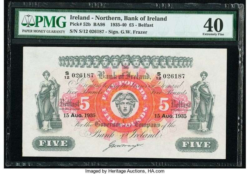 Northern Ireland Bank of Ireland 5 Pounds 15.8.1935 Pick 52b PMG Extremely Fine ...