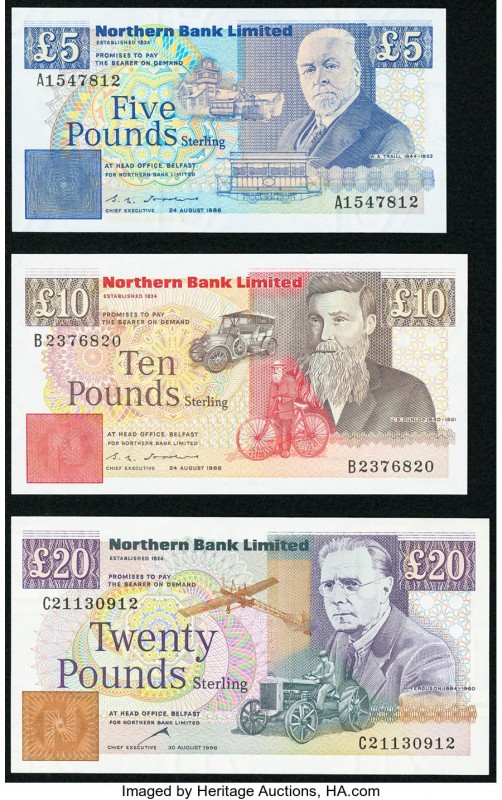Northern Ireland Northern Bank Limited 5; 10 Pounds 1988 Pick 193a; 194a; 20 Pou...