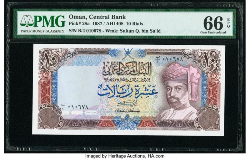 Oman Central Bank of Oman 10 Rials 1987 / AH1408 Pick 28a PMG Gem Uncirculated 6...