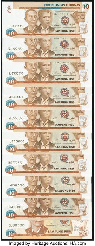 Fancy Serial Number Philippines Philippine National Bank 10 Piso 1998 Pick 187b,...