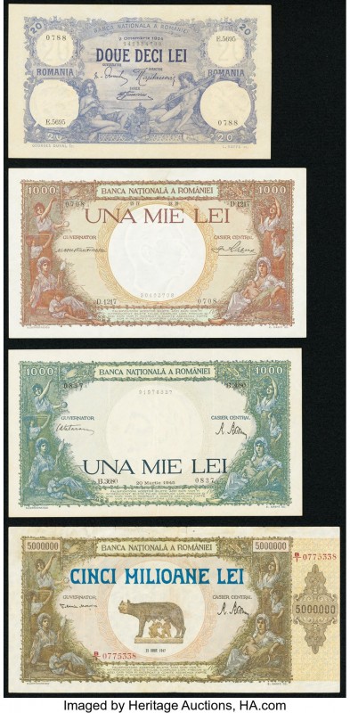 Romania Banca Nationala a Romaniei 20 Lei 1924 Pick 20a; 1,000 Lei 1939 Pick 46;...