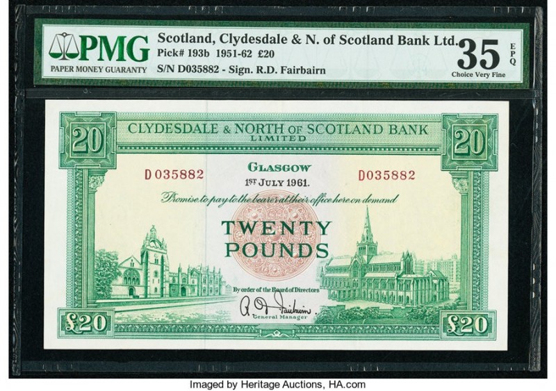 Scotland Clydesdale & North of Scotland Bank Ltd. 20 Pounds 1.7.1961 Pick 193b P...