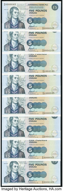 Scotland Clydesdale Bank PLC 5 Pounds 1996 Pick 218c, Eight Examples Choice Cris...