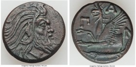 CIMMERIAN BOSPORUS. Panticapaeum. 4th century BC. AE (22mm, 7.11 gm, 11h). Choice VF. Bearded head of Pan right / Π-Α-Ν, forepart of griffin left, stu...