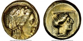 LESBOS. Mytilene. Ca. 377-326 BC. EL sixth-stater or hecte (10mm, 2.56 gm, 12h). NGC AU 4/5 - 3/5. Laureate head of Apollo (Dionysus?) right / Head of...