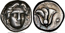 CARIAN ISLANDS. Rhodes. Ca. 340-305 BC. AR didrachm (18mm, 1h). NGC Choice VF. Head of Helios facing, turned slightly right, hair parted in center and...