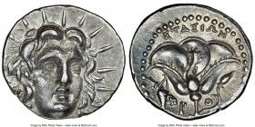 CARIAN ISLANDS. Rhodes. Ca. 205-190 BC. AR didrachm (21mm, 11h). NGC Choice XF. Ca. 205-195 BC, Stasion, magistrate. Radiate head of Helios facing, tu...