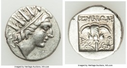 CARIAN ISLANDS. Rhodes. Ca. 88-84 BC. AR drachm (14mm, 2.29 gm, 12h). XF. Plinthophoric standard, Zenon, magistrate. Radiate head of Helios right / ZH...