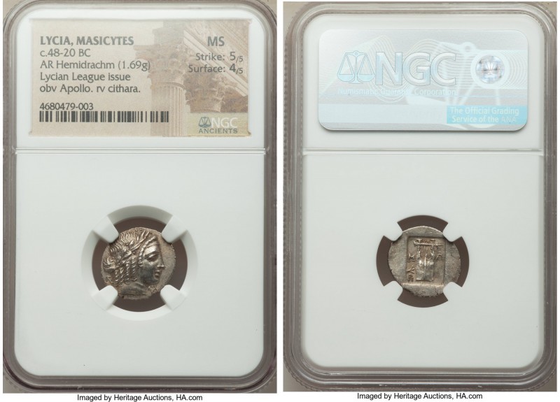 LYCIAN LEAGUE. Masicytes. Ca. 48-20 BC. AR hemidrachm (16mm, 1.69 gm, 12h). NGC ...