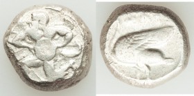 CILICIA. Mallus. Ca. 440-385 BC. AR stater (19mm, 11.03 gm, 4h). VF. Bearded male, winged, in kneeling/running stance left, holding solar disk with bo...