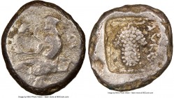 CILICIA. Soloi. Ca. 440-400 BC. AR stater (21mm, 11h). NGC VF. Amazon, nude to waist, on one knee left, wearing pointed cap, bowcase attached to belt,...