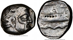 PHOENICIA. Aradus. Ca. 400-338 BC. AR stater (19mm, 3h). NGC VF. Laureate, bearded head of Ba'al-Arwad right / Galley to right; waves below, MA (Phoen...