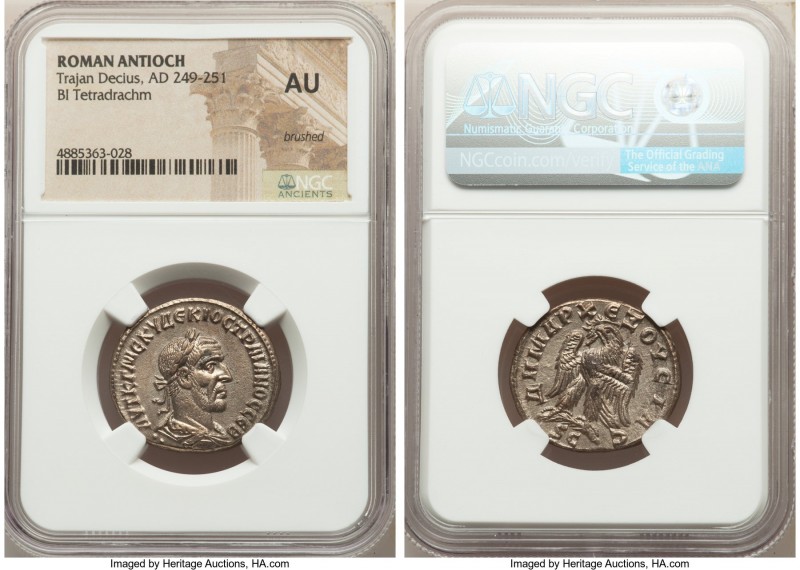 SYRIA. Antioch. Trajan Decius (AD 249-251). BI tetradrachm (25mm, 1h). NGC AU, b...