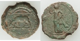 EGYPT. Alexandria. Ca. AD 1st-2nd centuries. AE tessera (22mm, 5.57 gm, 8h). Fine, edge chips. Stag standing left on ground line, head lowered to graz...