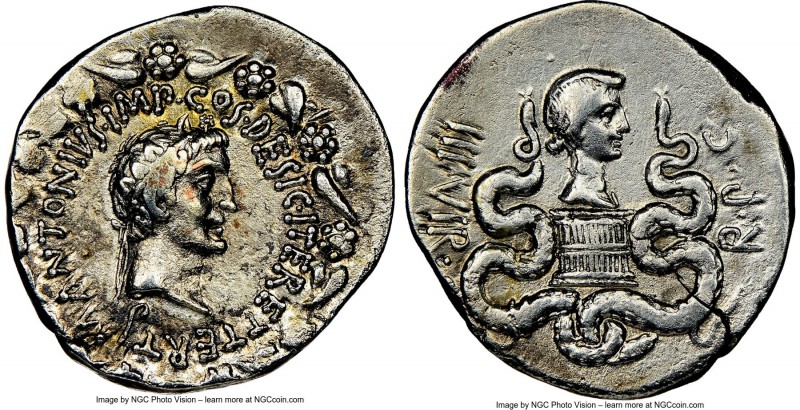 Marc Antony, as Triumvir and Imperator (44-30 BC), with Octavia. AR cistophorus ...